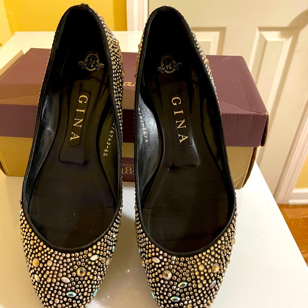 Gina Stunning Crystal Vintage Swarovski Embellished Black Flats - Picture 2 of 7